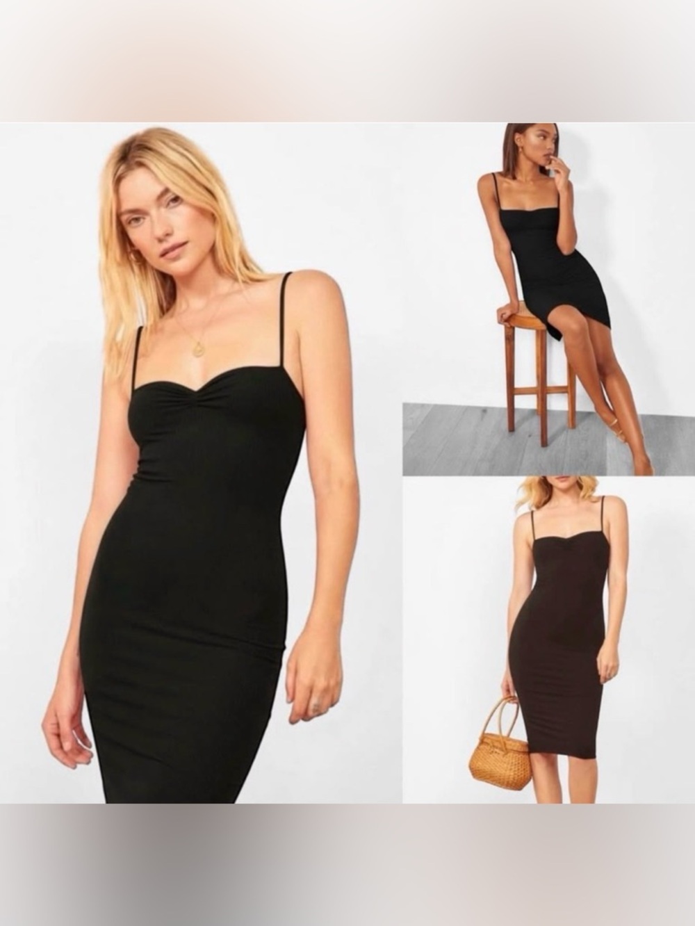 Reformation Dress Mena Midi Ribbed Knit Black XL Party LBD Event Cocktail NWT